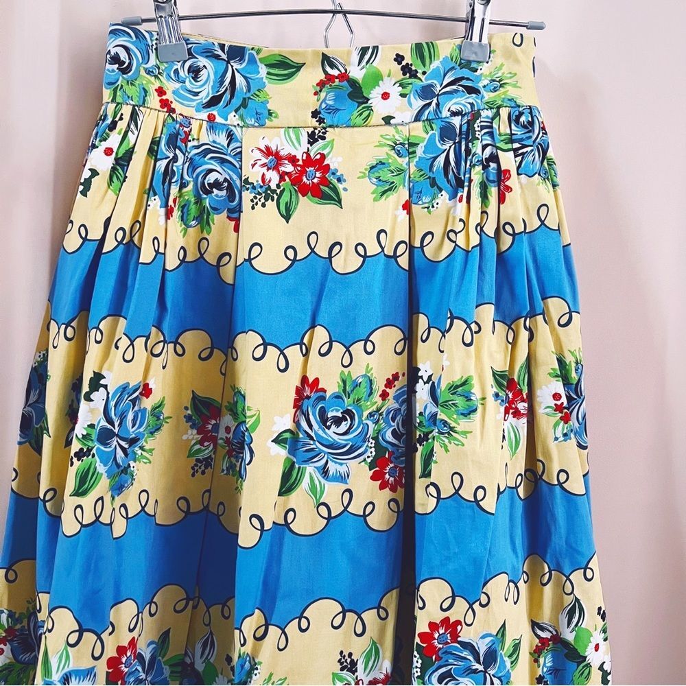 Lindy Bop Blue & Cream Floral A-Line Skirt vintage style size US 6 BNWT - Picture 4 of 13